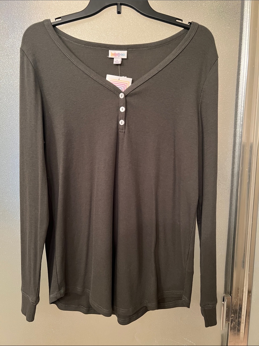 LuLaRoe Ruby Olive Green Long Sleeve Henley Tee
